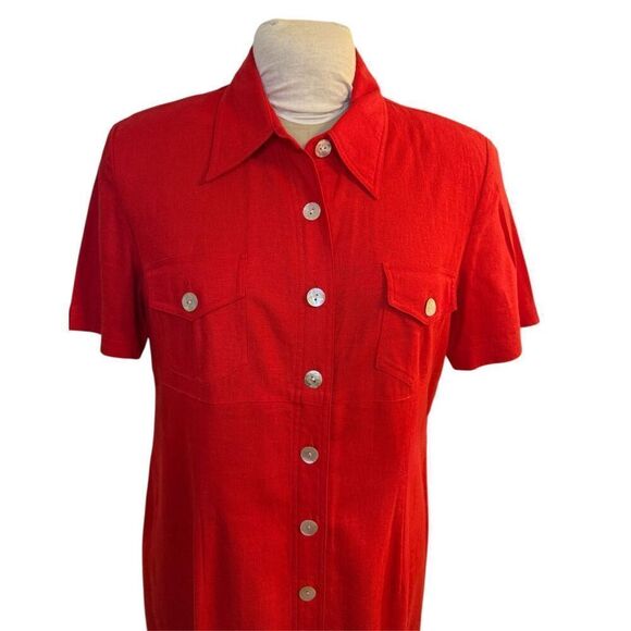 Vintage Linen Blend Maxi Dress by Virgo Sz. 12 Red Office Date Wedding - Picture 4 of 10